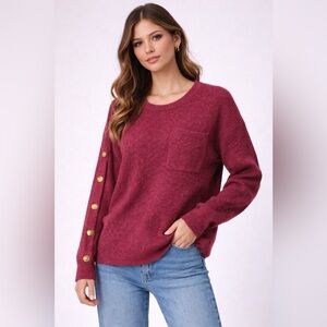 30. Long Tall Sally • NWT $75 Maroon Sweater with Button Accents PTP 26” 10/12